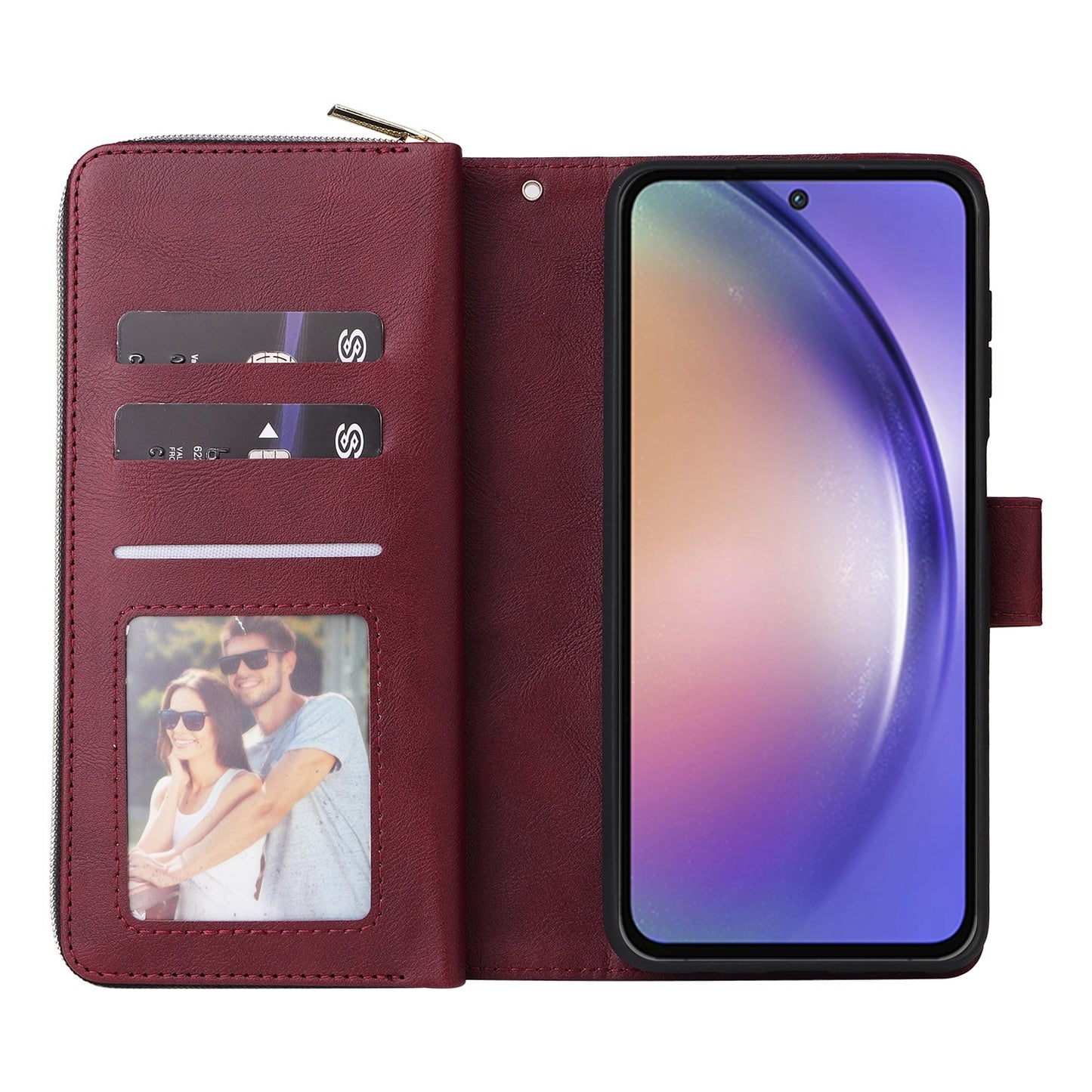 Samsung Galaxy A55 Leather Wallet Case with 9 Card Slots, Zipped Cash Pocket & Kickstand - Premium PU TPU Protective Cover with Wrist Strap