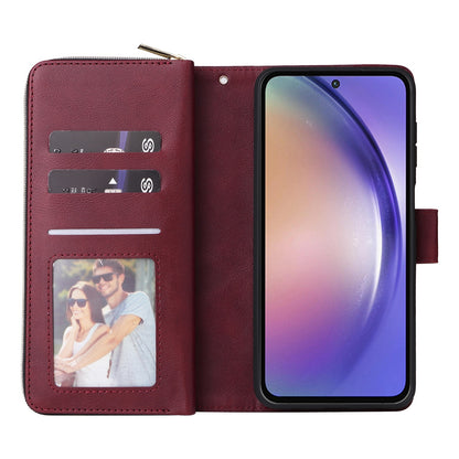Samsung Galaxy A55 Leather Wallet Case with 9 Card Slots, Zipped Cash Pocket & Kickstand - Premium PU TPU Protective Cover with Wrist Strap