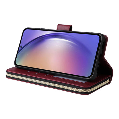 Samsung Galaxy A55 Leather Wallet Case with 9 Card Slots, Zipped Cash Pocket & Kickstand - Premium PU TPU Protective Cover with Wrist Strap