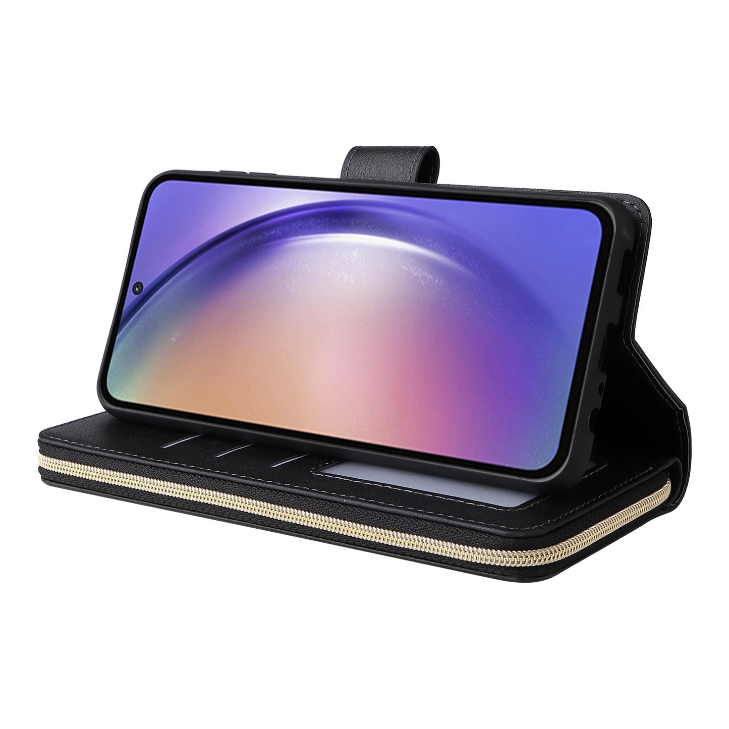 Samsung Galaxy A55 Leather Wallet Case with 9 Card Slots, Zipped Cash Pocket & Kickstand - Premium PU TPU Protective Cover with Wrist Strap