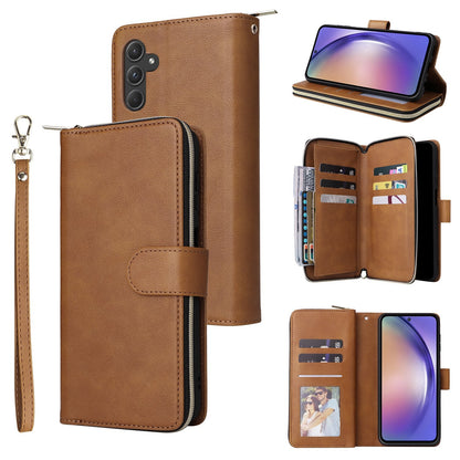 Samsung Galaxy A55 Leather Wallet Case with 9 Card Slots, Zipped Cash Pocket & Kickstand - Premium PU TPU Protective Cover with Wrist Strap