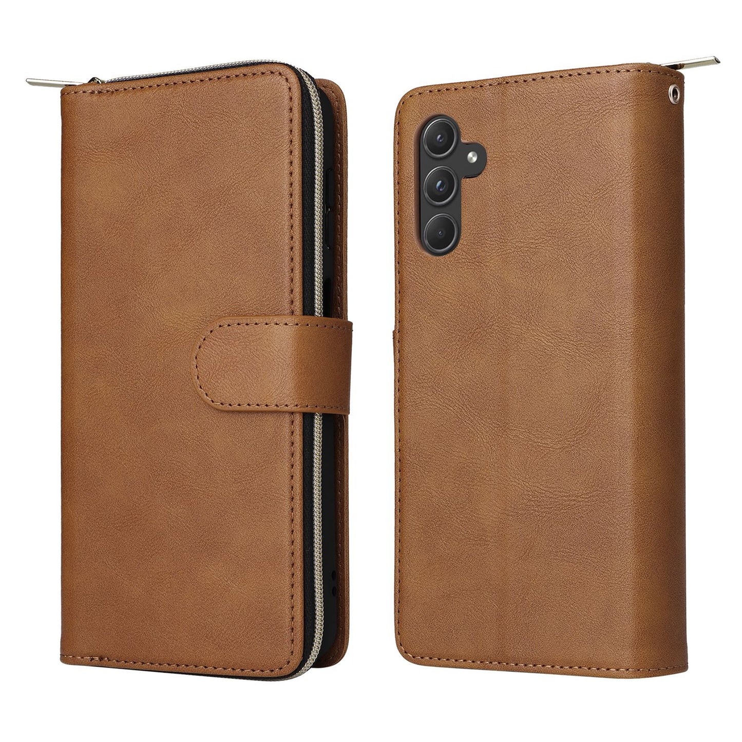 Samsung Galaxy A55 Leather Wallet Case with 9 Card Slots, Zipped Cash Pocket & Kickstand - Premium PU TPU Protective Cover with Wrist Strap