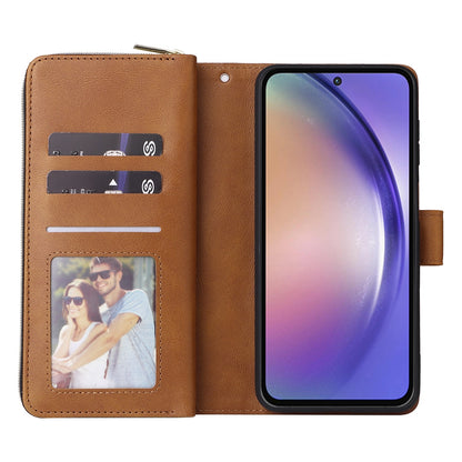 Samsung Galaxy A55 Leather Wallet Case with 9 Card Slots, Zipped Cash Pocket & Kickstand - Premium PU TPU Protective Cover with Wrist Strap