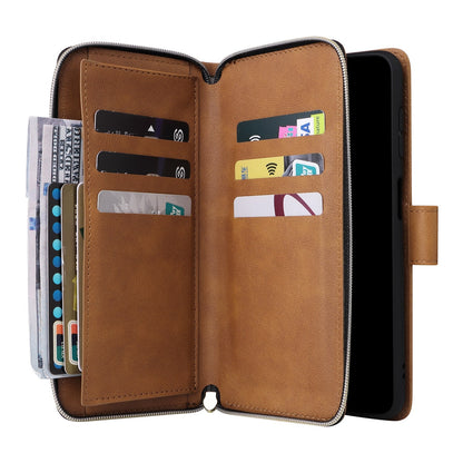 Samsung Galaxy A55 Leather Wallet Case with 9 Card Slots, Zipped Cash Pocket & Kickstand - Premium PU TPU Protective Cover with Wrist Strap