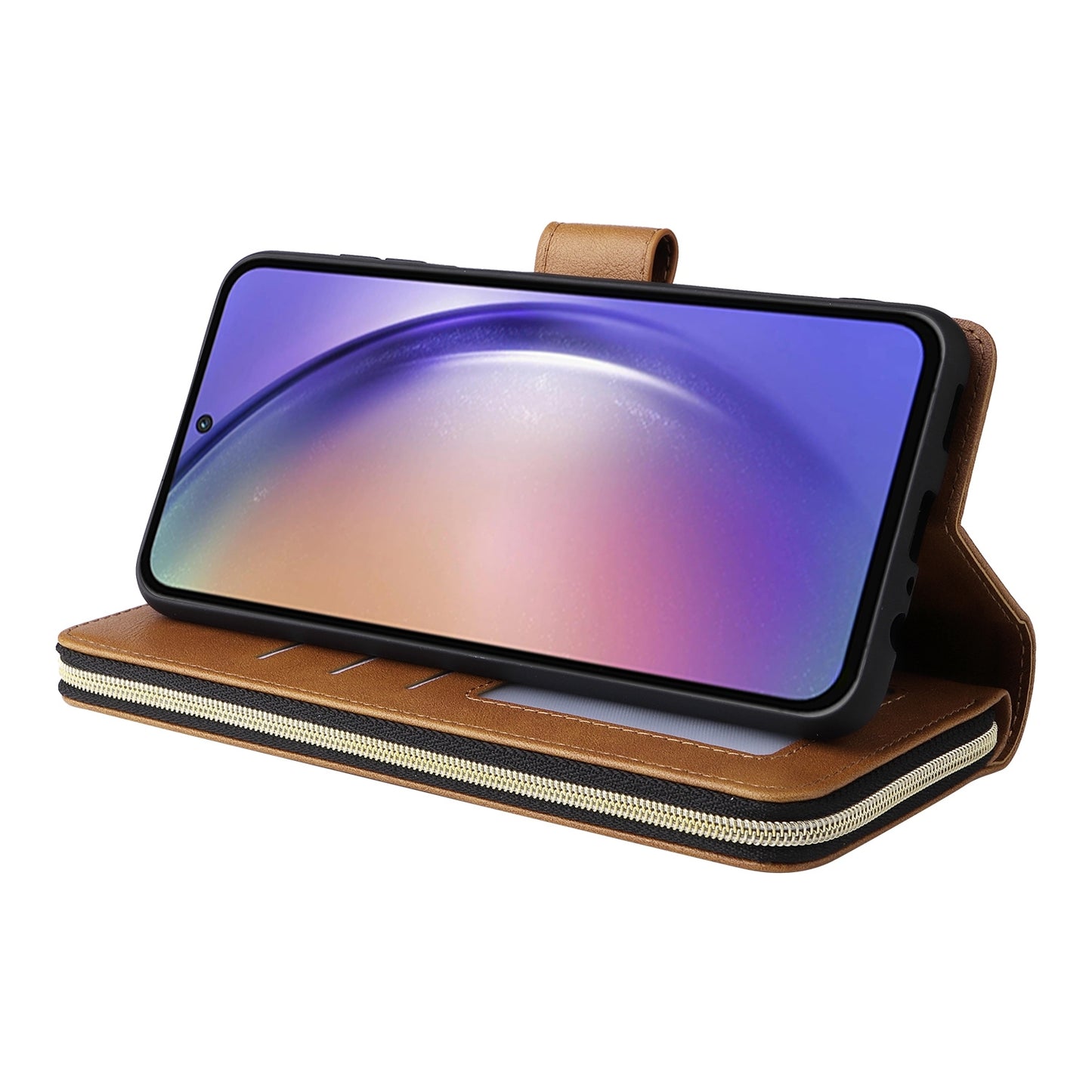 Samsung Galaxy A55 Leather Wallet Case with 9 Card Slots, Zipped Cash Pocket & Kickstand - Premium PU TPU Protective Cover with Wrist Strap