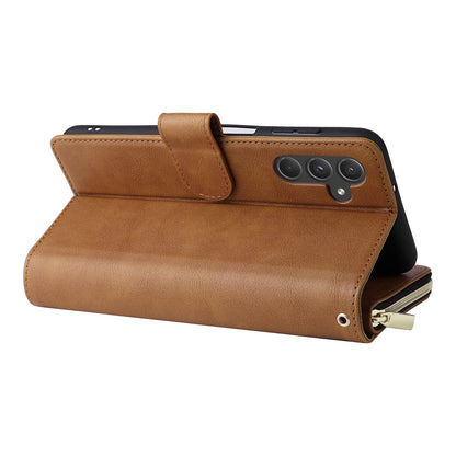 Samsung Galaxy A55 Leather Wallet Case with 9 Card Slots, Zipped Cash Pocket & Kickstand - Premium PU TPU Protective Cover with Wrist Strap