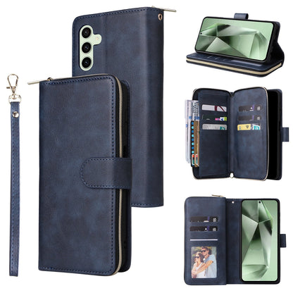 Samsung Galaxy S24 FE 5G Leather Wallet Case with 9 Card Slots, Zipped Cash Pocket & Kickstand - Premium PU TPU Protective Cover with Wrist Strap