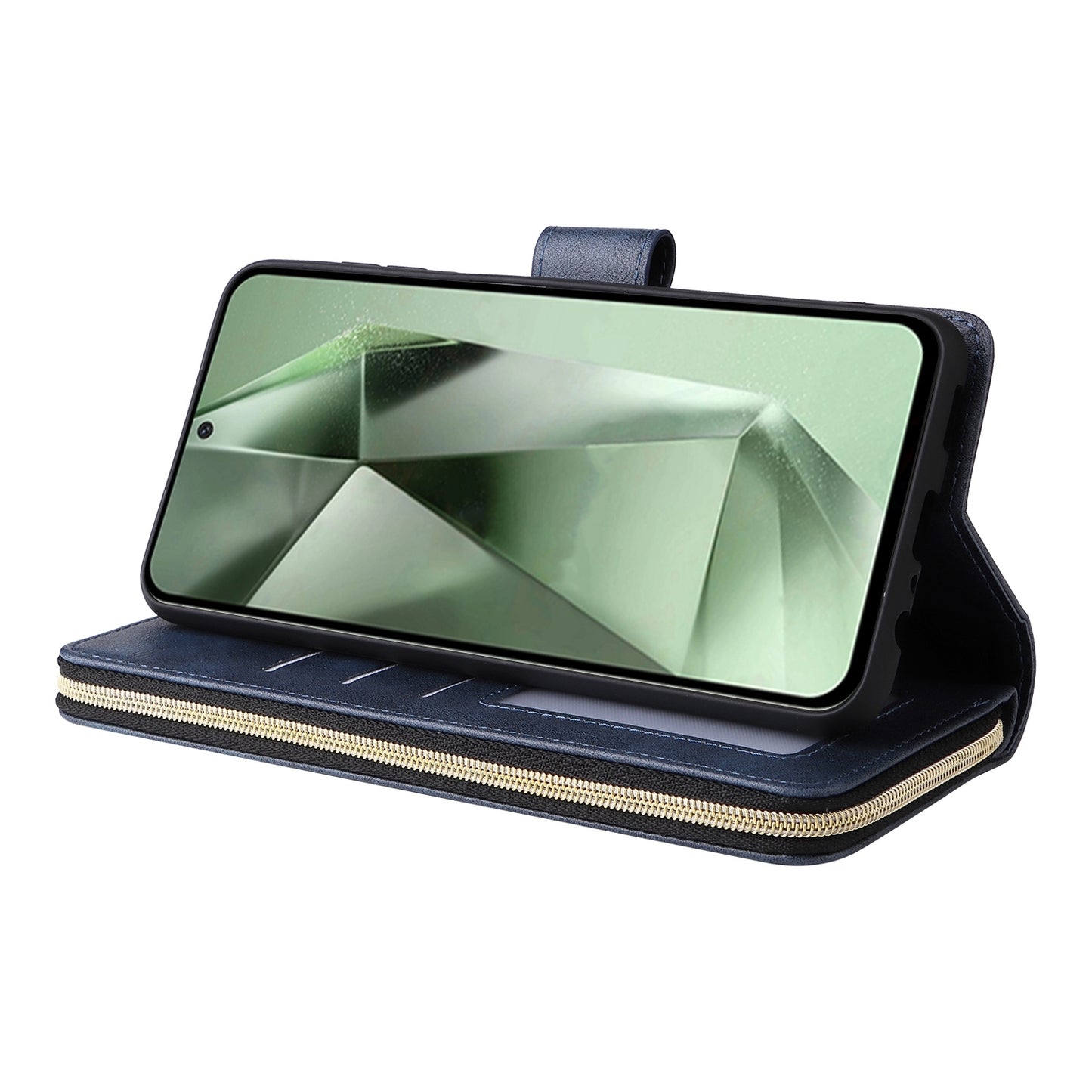 Samsung Galaxy S24 FE 5G Leather Wallet Case with 9 Card Slots, Zipped Cash Pocket & Kickstand - Premium PU TPU Protective Cover with Wrist Strap