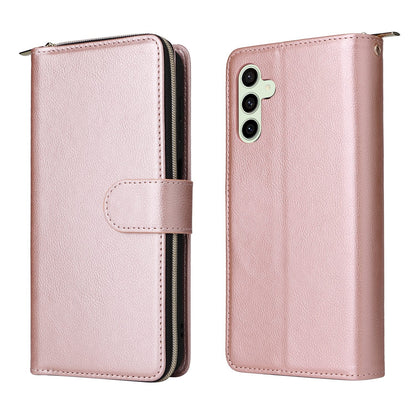 Samsung Galaxy S24 FE 5G Leather Wallet Case with 9 Card Slots, Zipped Cash Pocket & Kickstand - Premium PU TPU Protective Cover with Wrist Strap