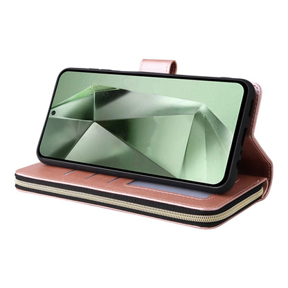 Samsung Galaxy S24 FE 5G Leather Wallet Case with 9 Card Slots, Zipped Cash Pocket & Kickstand - Premium PU TPU Protective Cover with Wrist Strap