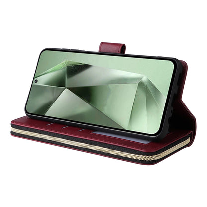 Samsung Galaxy S24 FE 5G Leather Wallet Case with 9 Card Slots, Zipped Cash Pocket & Kickstand - Premium PU TPU Protective Cover with Wrist Strap