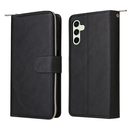 Samsung Galaxy S24 FE 5G Leather Wallet Case with 9 Card Slots, Zipped Cash Pocket & Kickstand - Premium PU TPU Protective Cover with Wrist Strap
