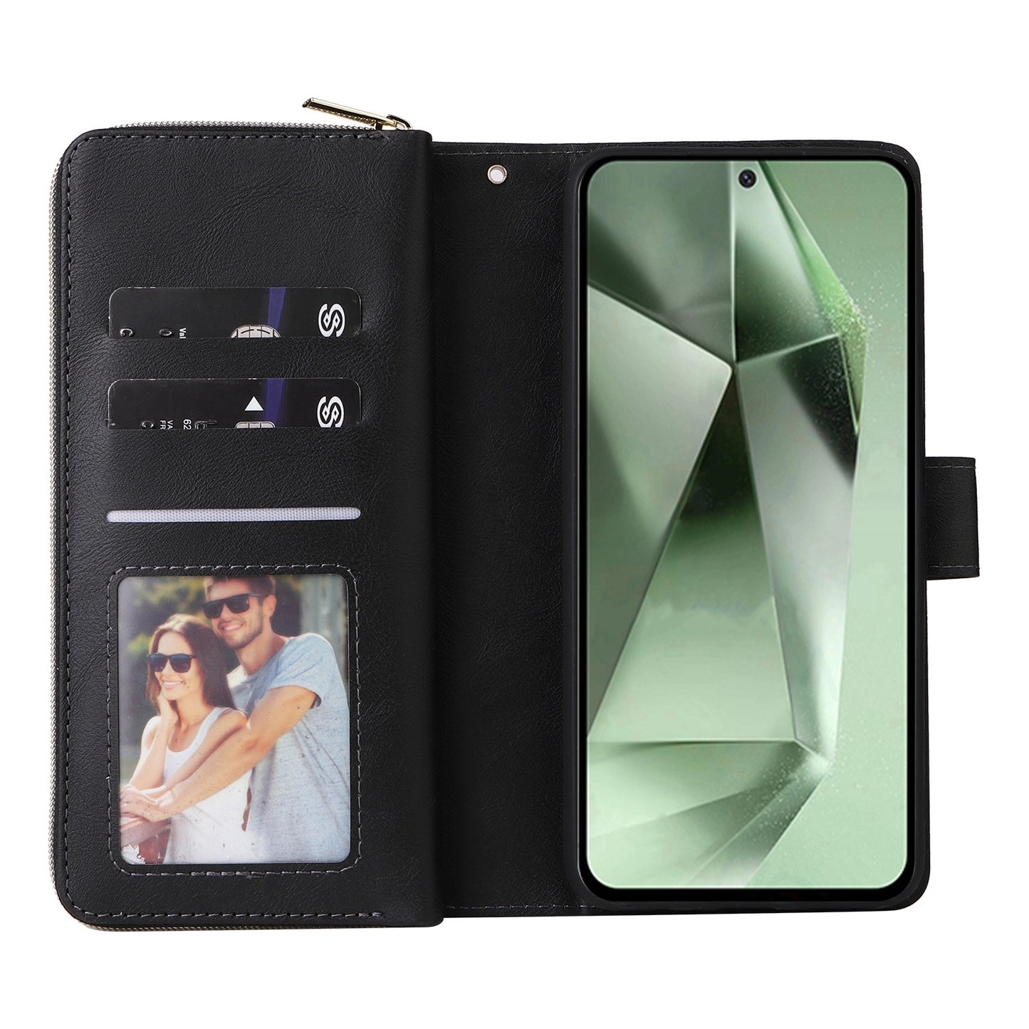 Samsung Galaxy S24 FE 5G Leather Wallet Case with 9 Card Slots, Zipped Cash Pocket & Kickstand - Premium PU TPU Protective Cover with Wrist Strap