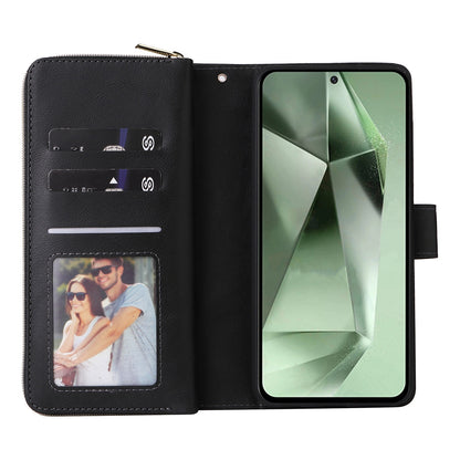 Samsung Galaxy S24 FE 5G Leather Wallet Case with 9 Card Slots, Zipped Cash Pocket & Kickstand - Premium PU TPU Protective Cover with Wrist Strap