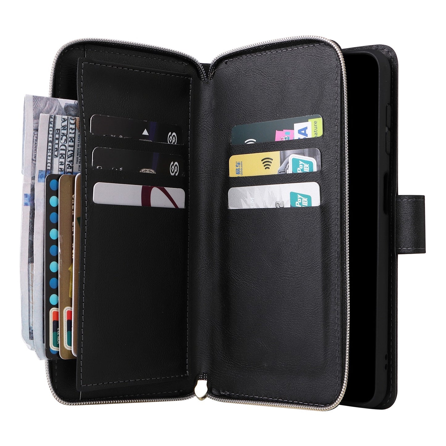 Samsung Galaxy S24 FE 5G Leather Wallet Case with 9 Card Slots, Zipped Cash Pocket & Kickstand - Premium PU TPU Protective Cover with Wrist Strap