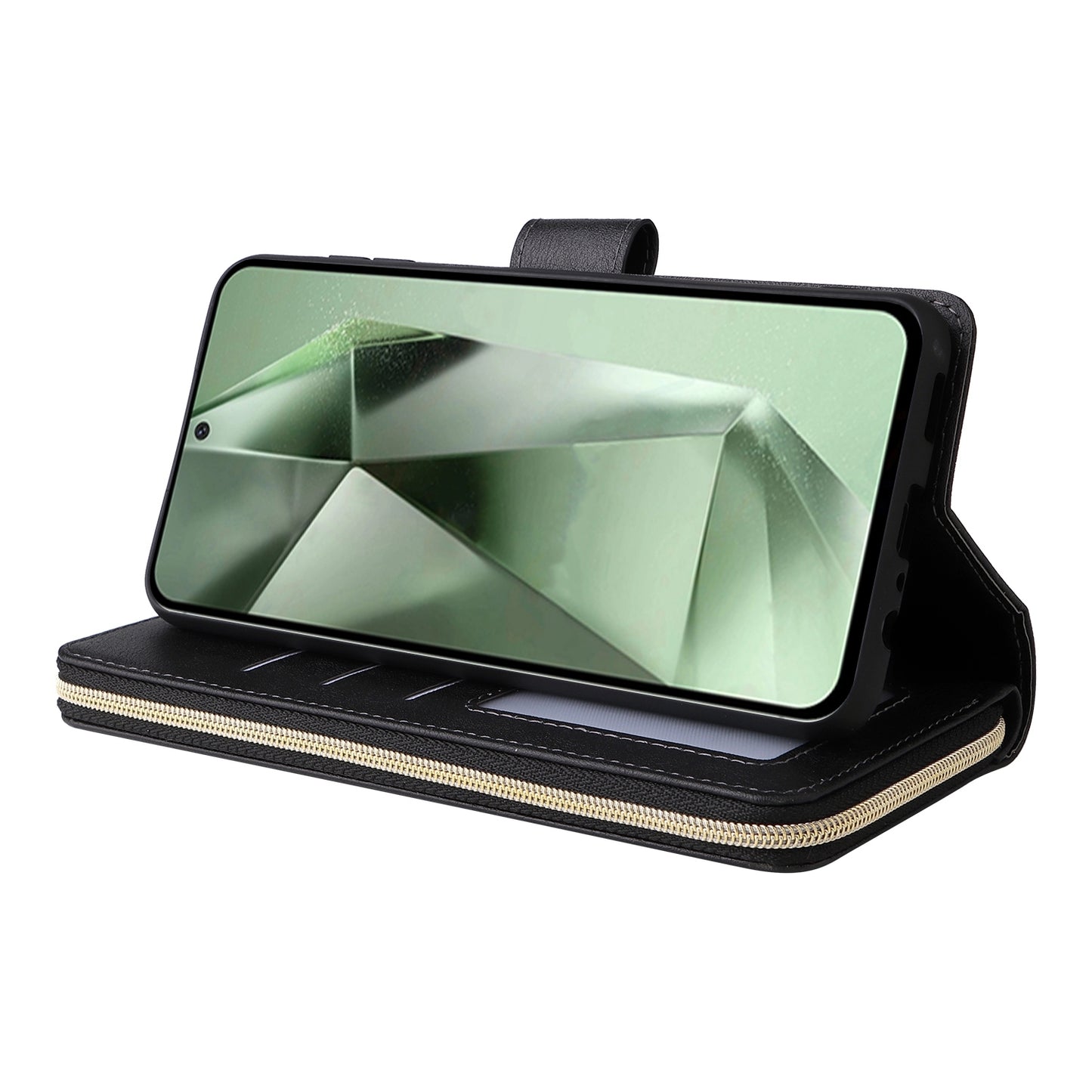 Samsung Galaxy S24 FE 5G Leather Wallet Case with 9 Card Slots, Zipped Cash Pocket & Kickstand - Premium PU TPU Protective Cover with Wrist Strap