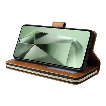 Samsung Galaxy S24 FE 5G Leather Wallet Case with 9 Card Slots, Zipped Cash Pocket & Kickstand - Premium PU TPU Protective Cover with Wrist Strap