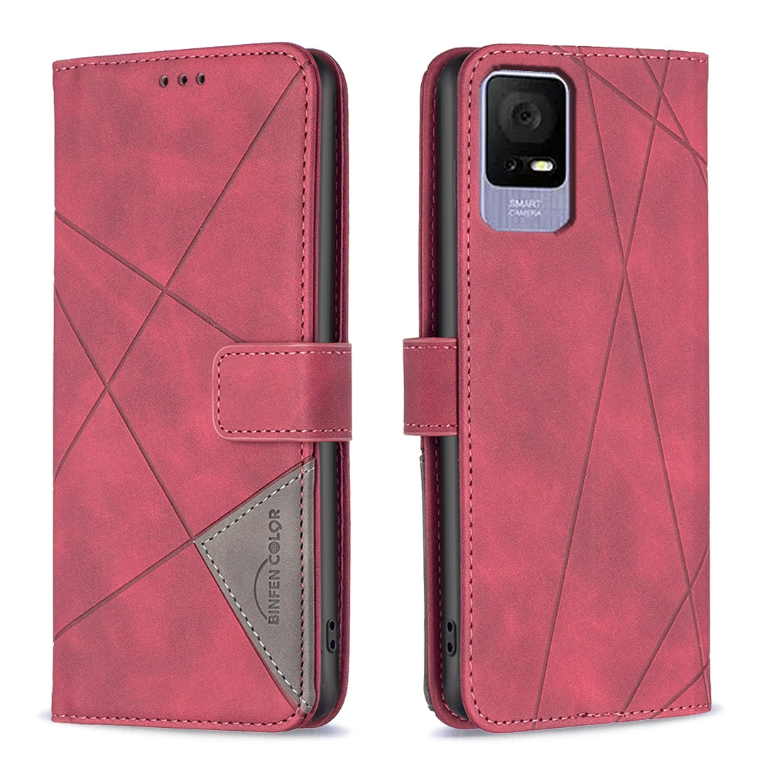 TCL 40 SE Rhombus Texture Leather Phone Case with Magnetic Buckle and Card Holder