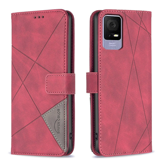 TCL 40 SE Rhombus Texture Leather Phone Case with Magnetic Buckle and Card Holder