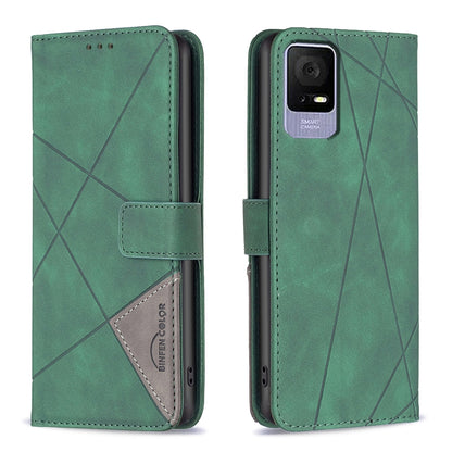 TCL 40 SE Rhombus Texture Leather Phone Case with Magnetic Buckle and Card Holder