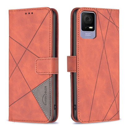 TCL 40 SE Rhombus Texture Leather Phone Case with Magnetic Buckle and Card Holder