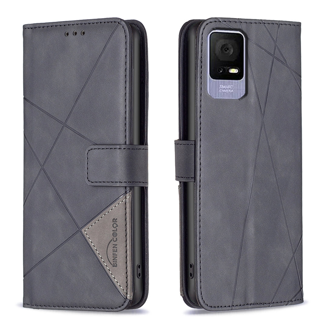 TCL 40 SE Rhombus Texture Leather Phone Case with Magnetic Buckle and Card Holder