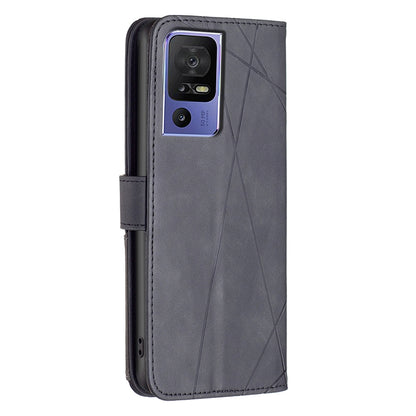 TCL 40 SE Rhombus Texture Leather Phone Case with Magnetic Buckle and Card Holder