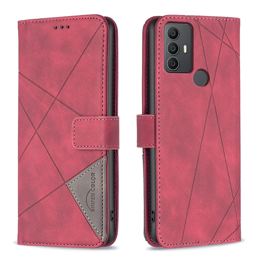 TCL 306 Rhombus Texture Leather Phone Case with Magnetic Buckle and Card Holder