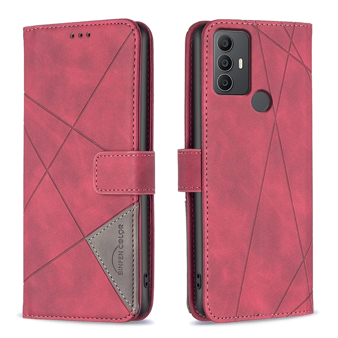 TCL 305 Rhombus Texture Leather Phone Case with Magnetic Buckle and Card Holder