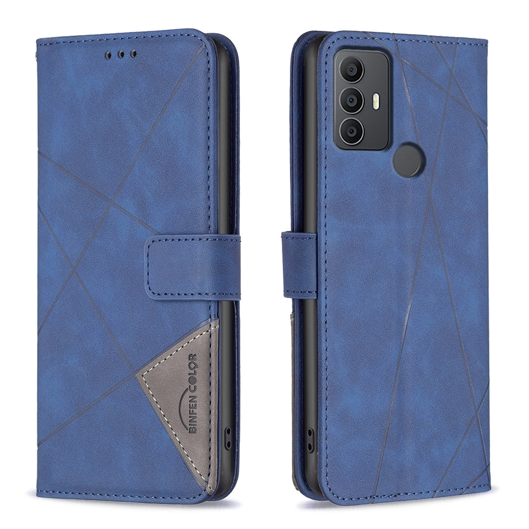 TCL 305 Rhombus Texture Leather Phone Case with Magnetic Buckle and Card Holder