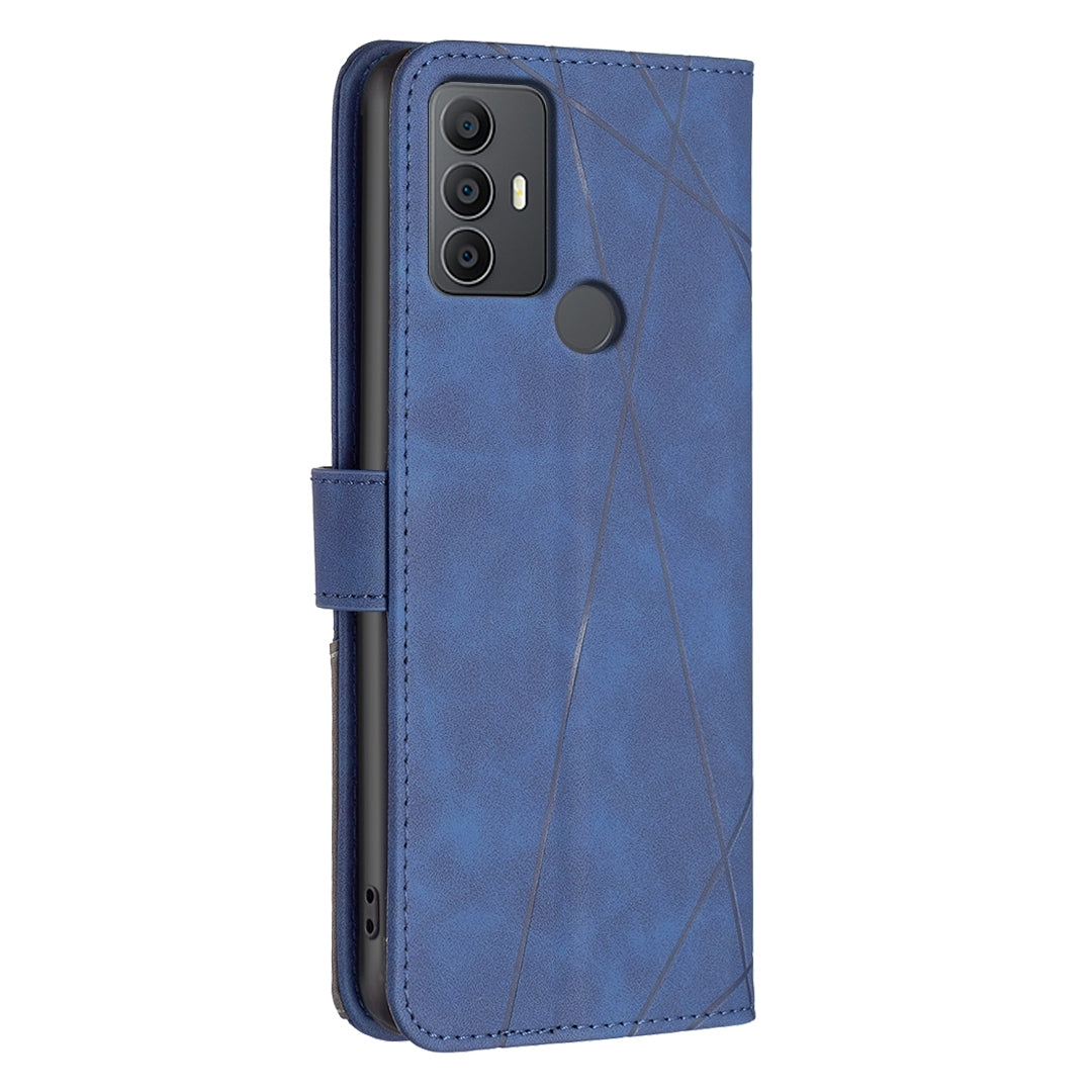 TCL 305 Rhombus Texture Leather Phone Case with Magnetic Buckle and Card Holder