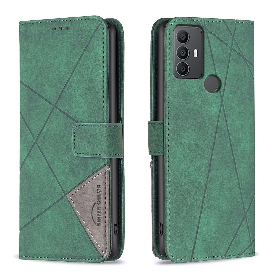 TCL 305 Rhombus Texture Leather Phone Case with Magnetic Buckle and Card Holder