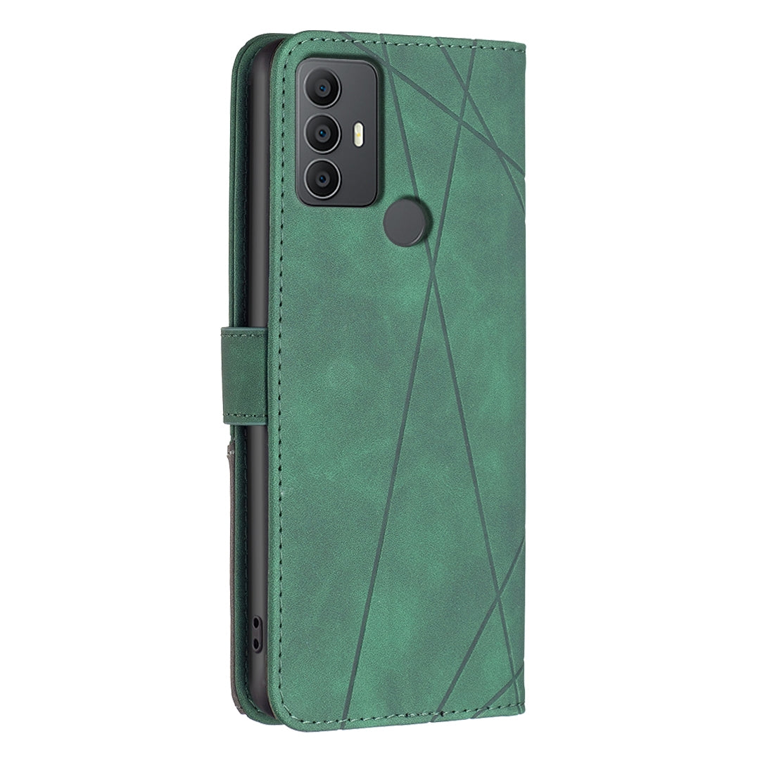 TCL 305 Rhombus Texture Leather Phone Case with Magnetic Buckle and Card Holder