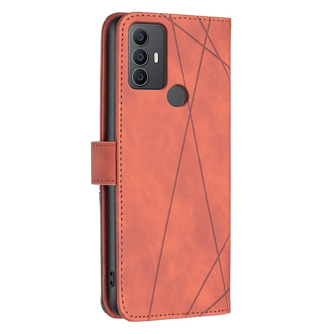 TCL 305 Rhombus Texture Leather Phone Case with Magnetic Buckle and Card Holder