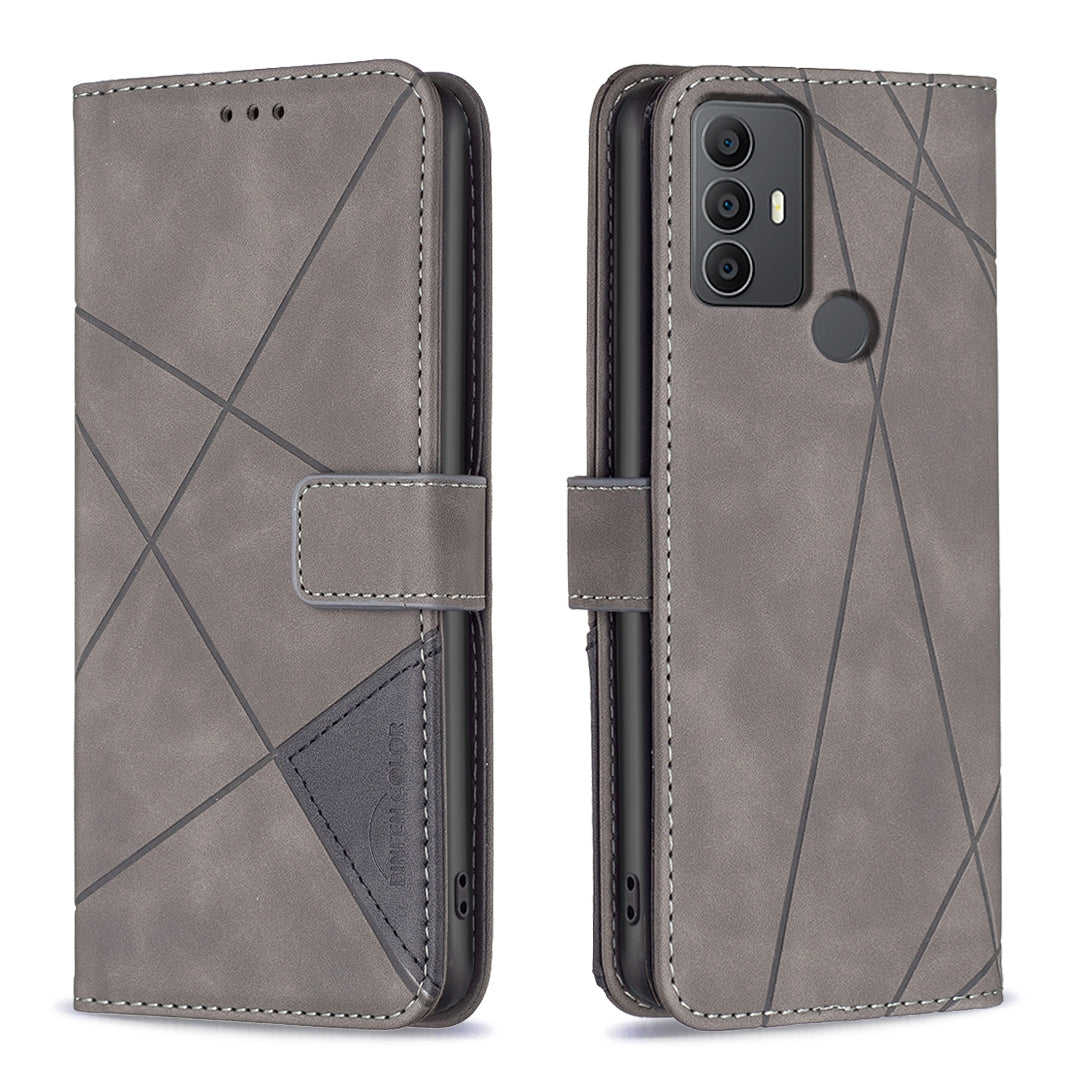 TCL 305 Rhombus Texture Leather Phone Case with Magnetic Buckle and Card Holder