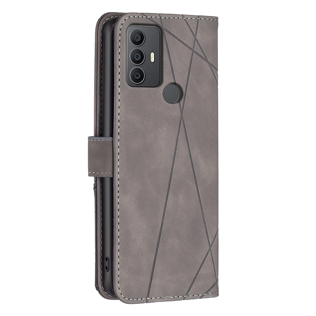 TCL 305 Rhombus Texture Leather Phone Case with Magnetic Buckle and Card Holder