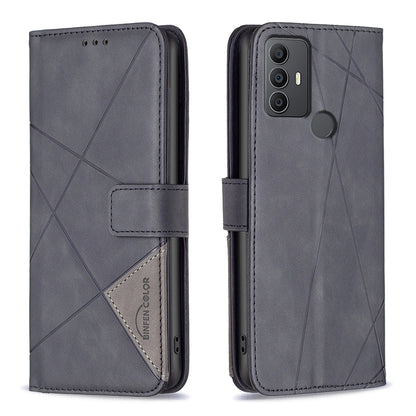 TCL 305 Rhombus Texture Leather Phone Case with Magnetic Buckle and Card Holder