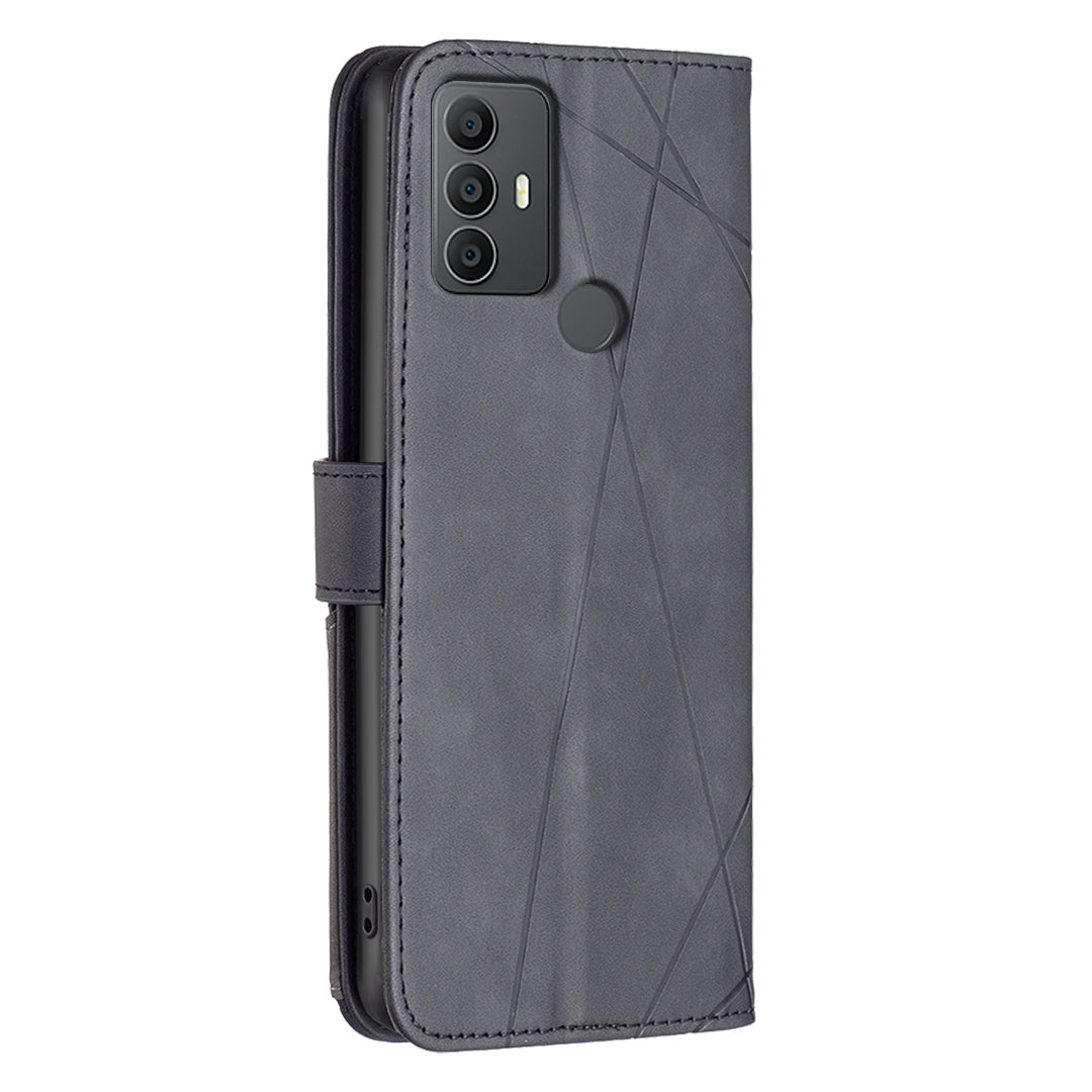 TCL 30 SE Rhombus Texture Leather Phone Case with Magnetic Buckle and Card Holder