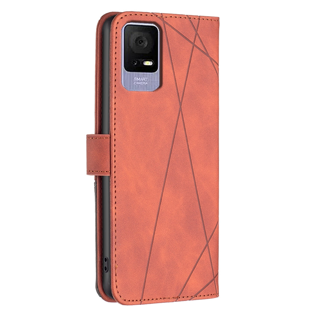 TCL 405 Rhombus Texture Leather Phone Case with Magnetic Buckle and Card Holder