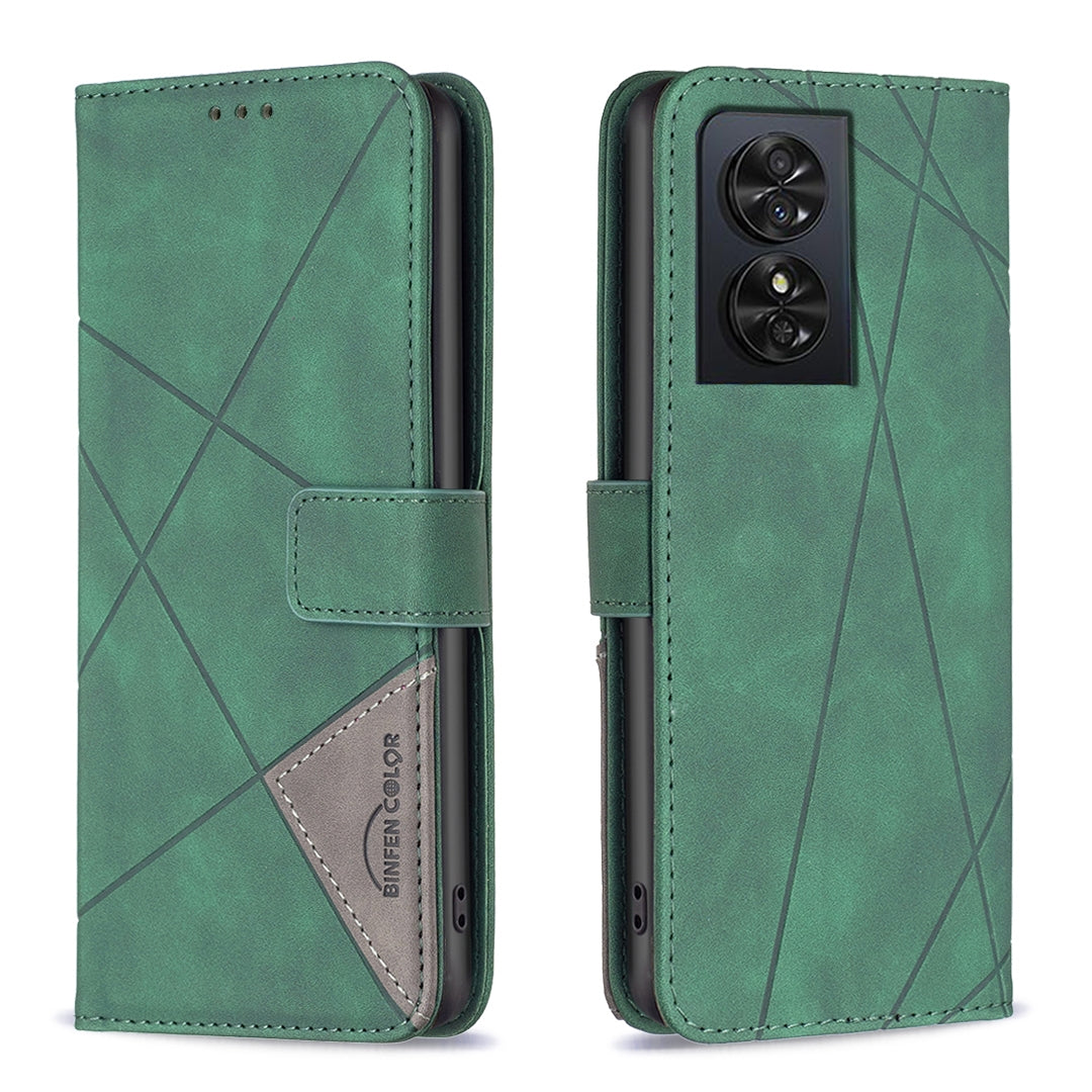 TCL 50 SE Rhombus Texture Leather Phone Case with Magnetic Buckle and Card Holder