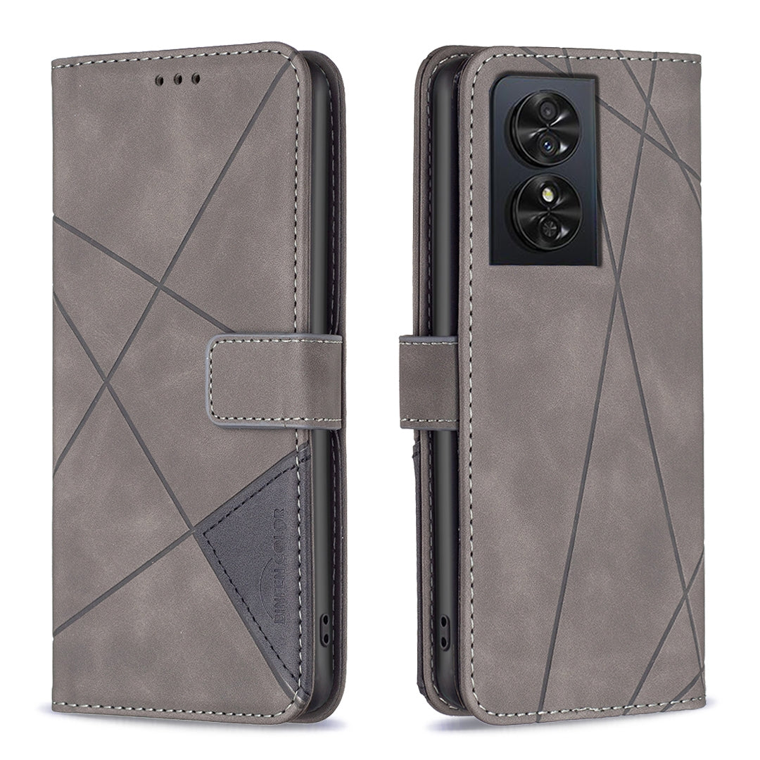 TCL 50 SE Rhombus Texture Leather Phone Case with Magnetic Buckle and Card Holder