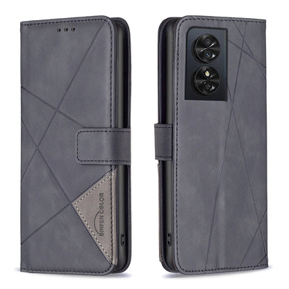 TCL 50 SE Rhombus Texture Leather Phone Case with Magnetic Buckle and Card Holder