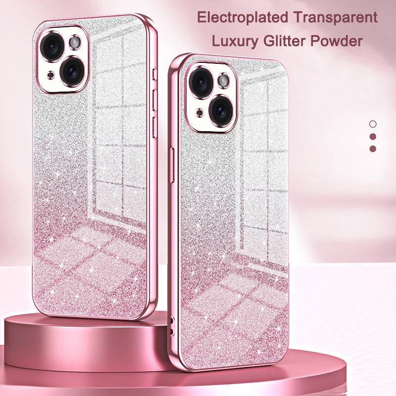 iPhone 14 Pro Luxurious Electroplated Gradient Glitter Powder Case - Enhanced Lens Protection