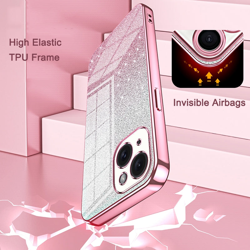 iPhone 14 Pro Max Luxurious Electroplated Gradient Glitter Powder Case - Enhanced Lens Protection