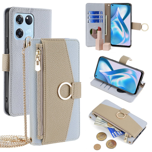 OnePlus Ace Racing Crossbody Phone Case with Litchi Texture Leather, Adjustable Kickstand, Card Slots, Zipper Purse, Makeup Mirror, and TPU Protection