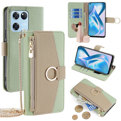 OnePlus Ace Racing Crossbody Phone Case with Litchi Texture Leather, Adjustable Kickstand, Card Slots, Zipper Purse, Makeup Mirror, and TPU Protection