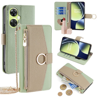 OnePlus Nord CE 3 Lite 5G Crossbody Phone Case with Litchi Texture Leather, Adjustable Kickstand, Card Slots, Zipper Purse, Makeup Mirror, and TPU Protection