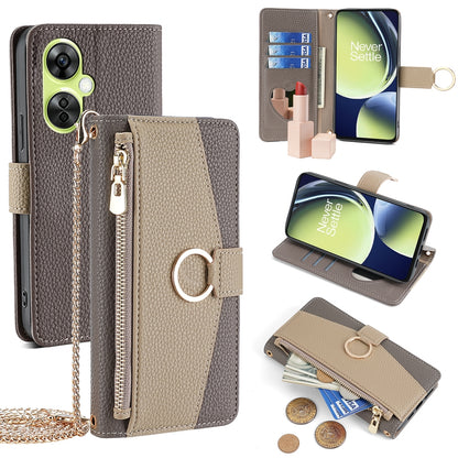 OnePlus Nord CE 3 Lite 5G Crossbody Phone Case with Litchi Texture Leather, Adjustable Kickstand, Card Slots, Zipper Purse, Makeup Mirror, and TPU Protection