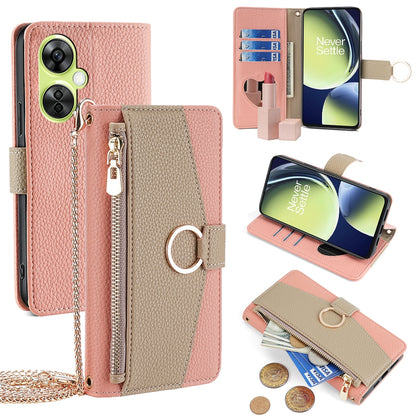 OnePlus Nord CE 3 Lite 5G Crossbody Phone Case with Litchi Texture Leather, Adjustable Kickstand, Card Slots, Zipper Purse, Makeup Mirror, and TPU Protection