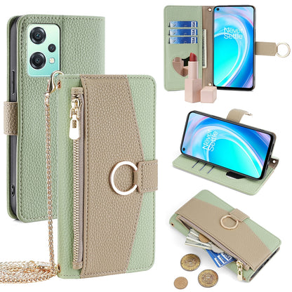 OnePlus Nord CE 2 Lite 5G Crossbody Phone Case with Litchi Texture Leather, Adjustable Kickstand, Card Slots, Zipper Purse, Makeup Mirror, and TPU Protection